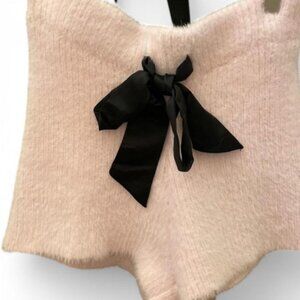 Pink fuzzy shorts with black bow silk